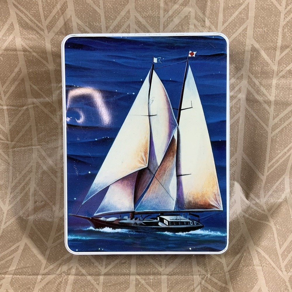 Vintage Collectible Nautical Sailing Sailboats Tin Metal Box By Stephen Lawrence